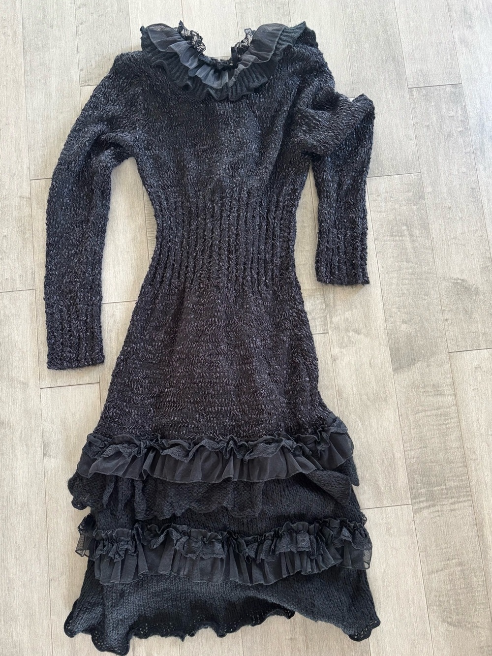 Pretty Angel Black Ruffle Trim Long Cardigan Sweater - Picture 6 of 12